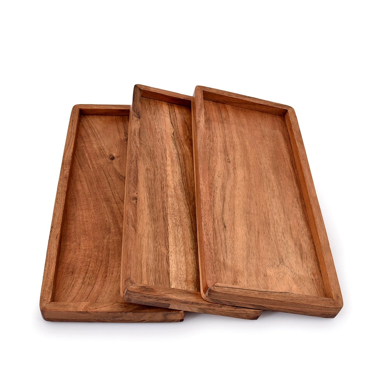 Acacia Wood Rectangular Wooden Platters for Home Decor, Food, Vegetables, Fruit, Charcuterie, Appetizer Serving Tray (13" x 5.5" x 0.75") (Set of 3)